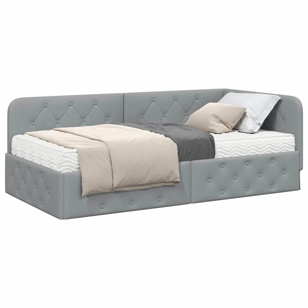 Cornice del letto ad angolo Grigio chiaro 100 x 200 cm Tessuto