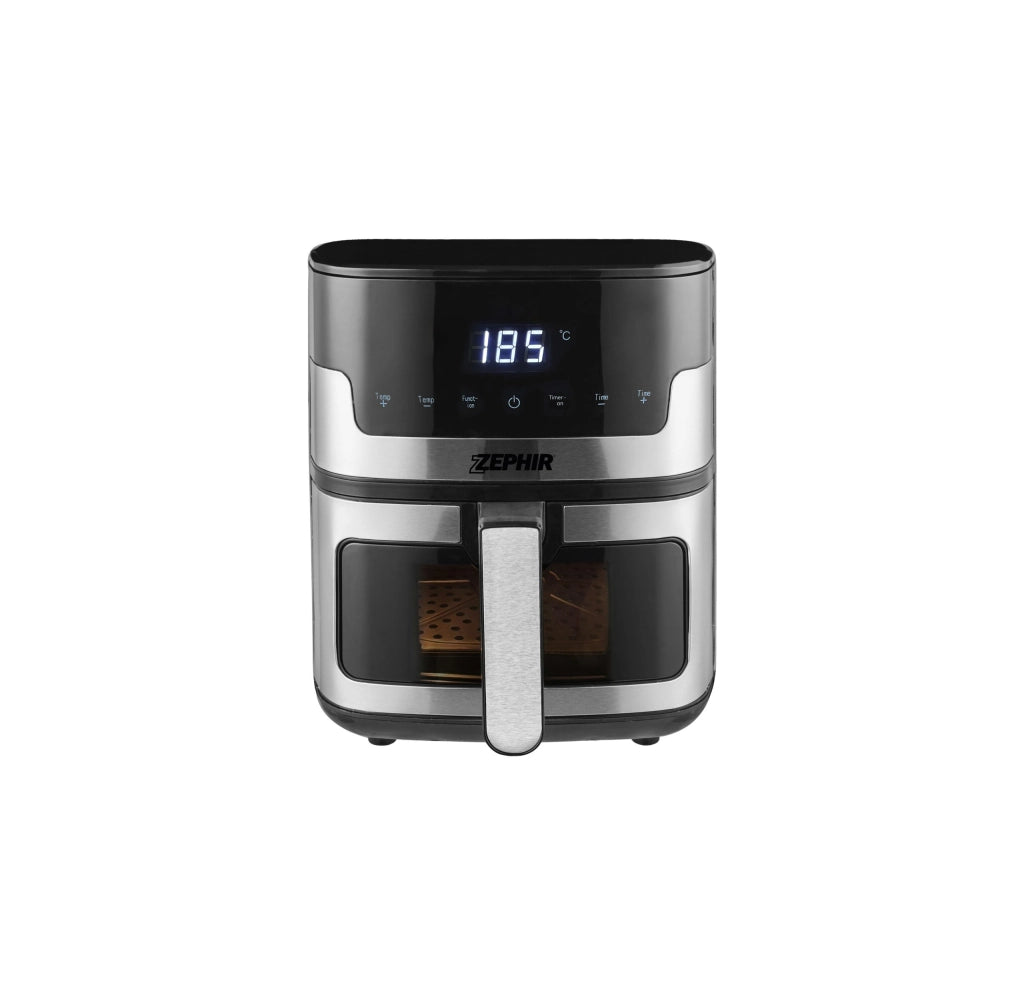 Friggitrice ad aria in acciaio 5.5L ZHC55S dispaly a led 8 programmi 1400W Timer spegnimento automatico cestello lavabile in lavastoviglie e con finestra per vedere cottura