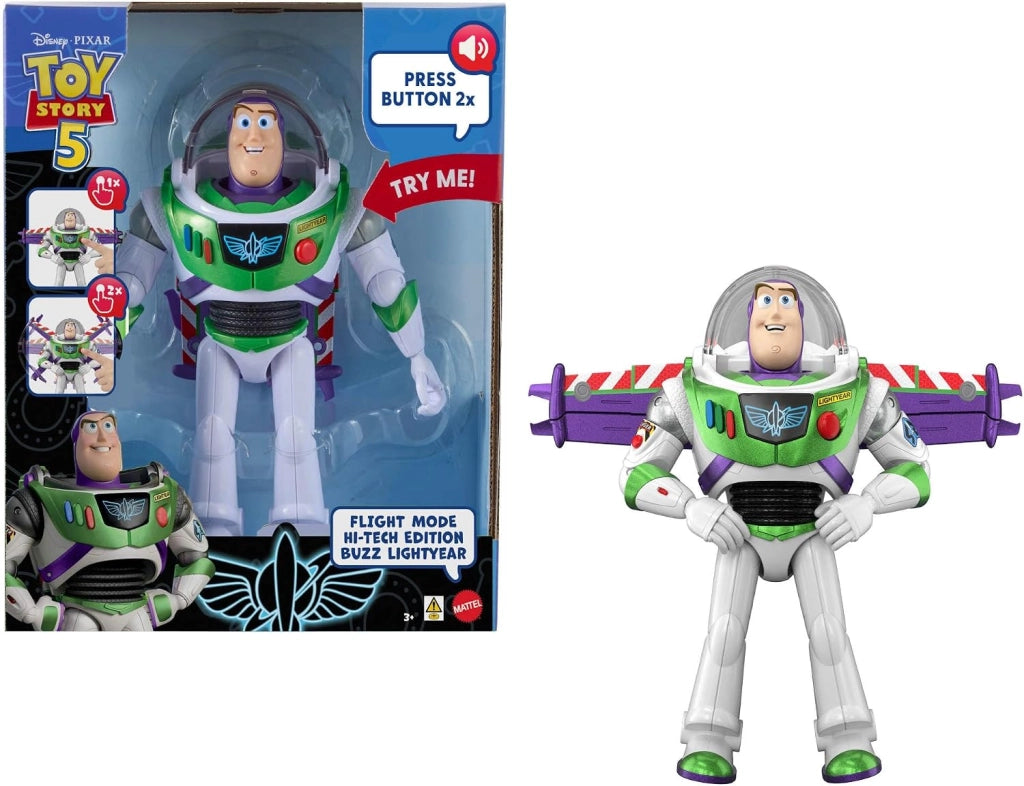 Disney Pixar Toy Story 5 - Buzz Lightyear Hi-Tech, action figure da 30cm con modalita volo e attivazione ali tramite pul