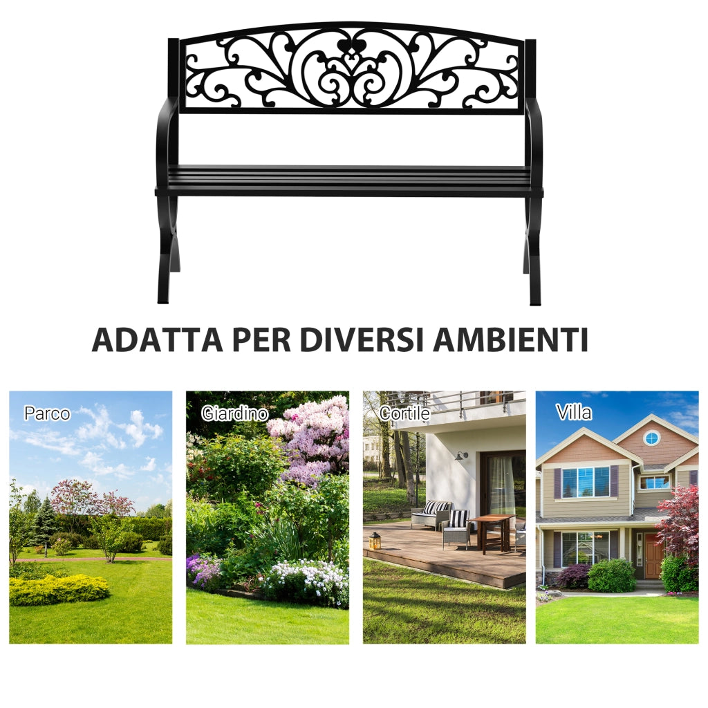 Panchina da Giardino in Metallo Ghisa ¨C Xylo ¨C Nero 127x60x85cm