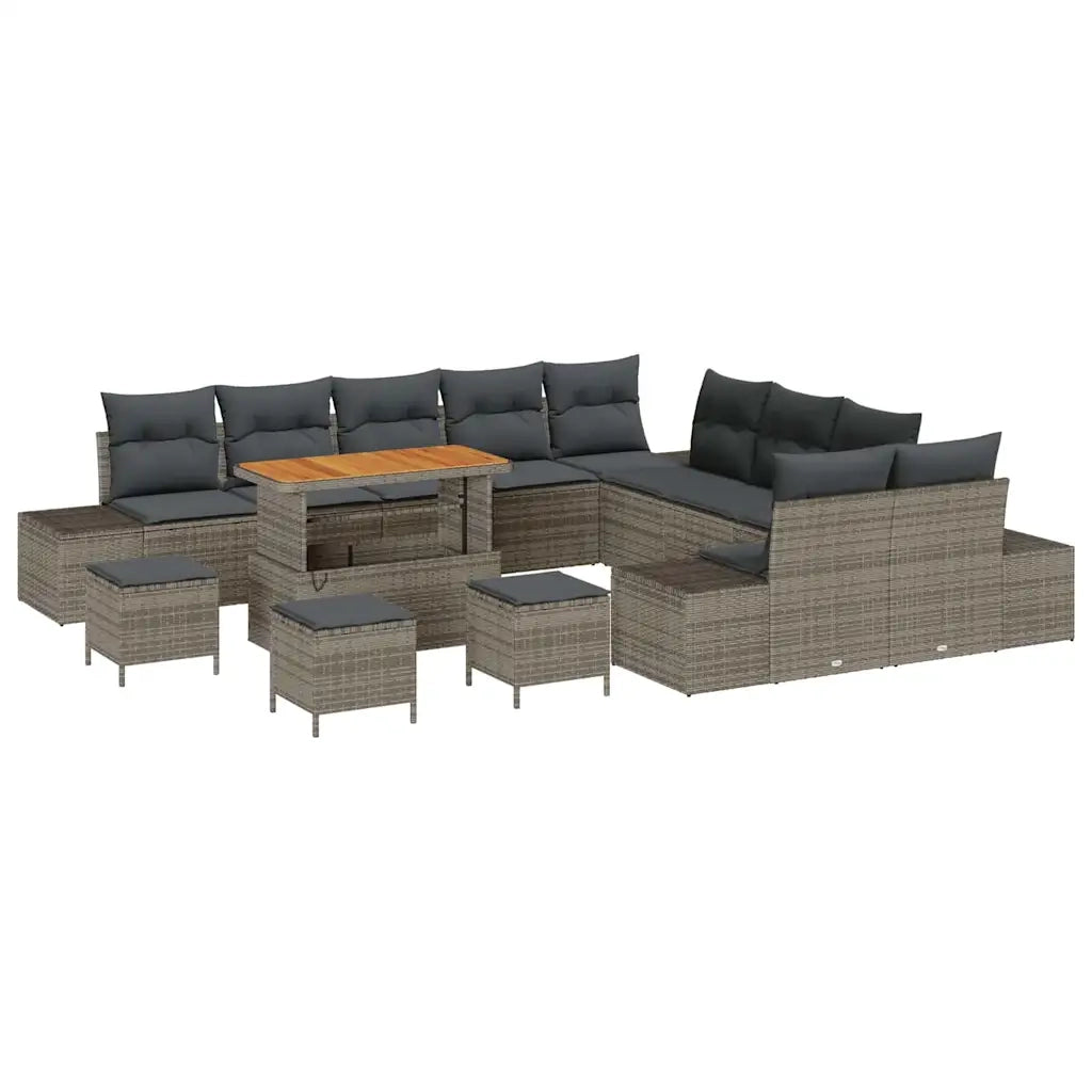 Set Divano da Giardino con cuscino 14 pcs Grigio polyrattan