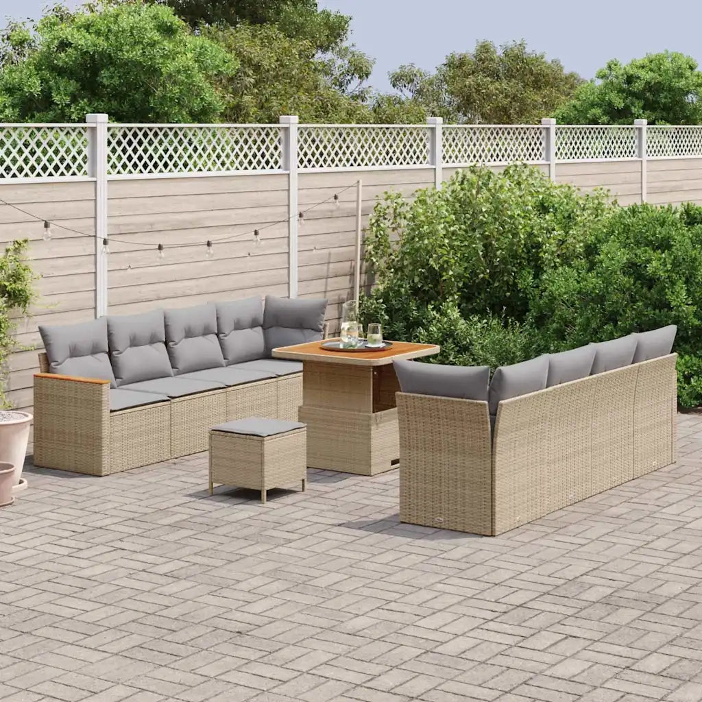 Set Divano da Giardino 11 pcs Beige polyrattan