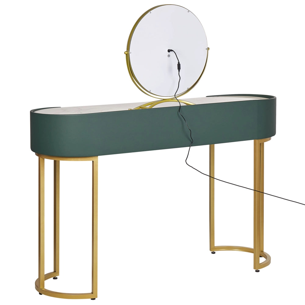 Toeletta con 2 cassetti specchio LED verde e oro con sgabello camera da letto elegante