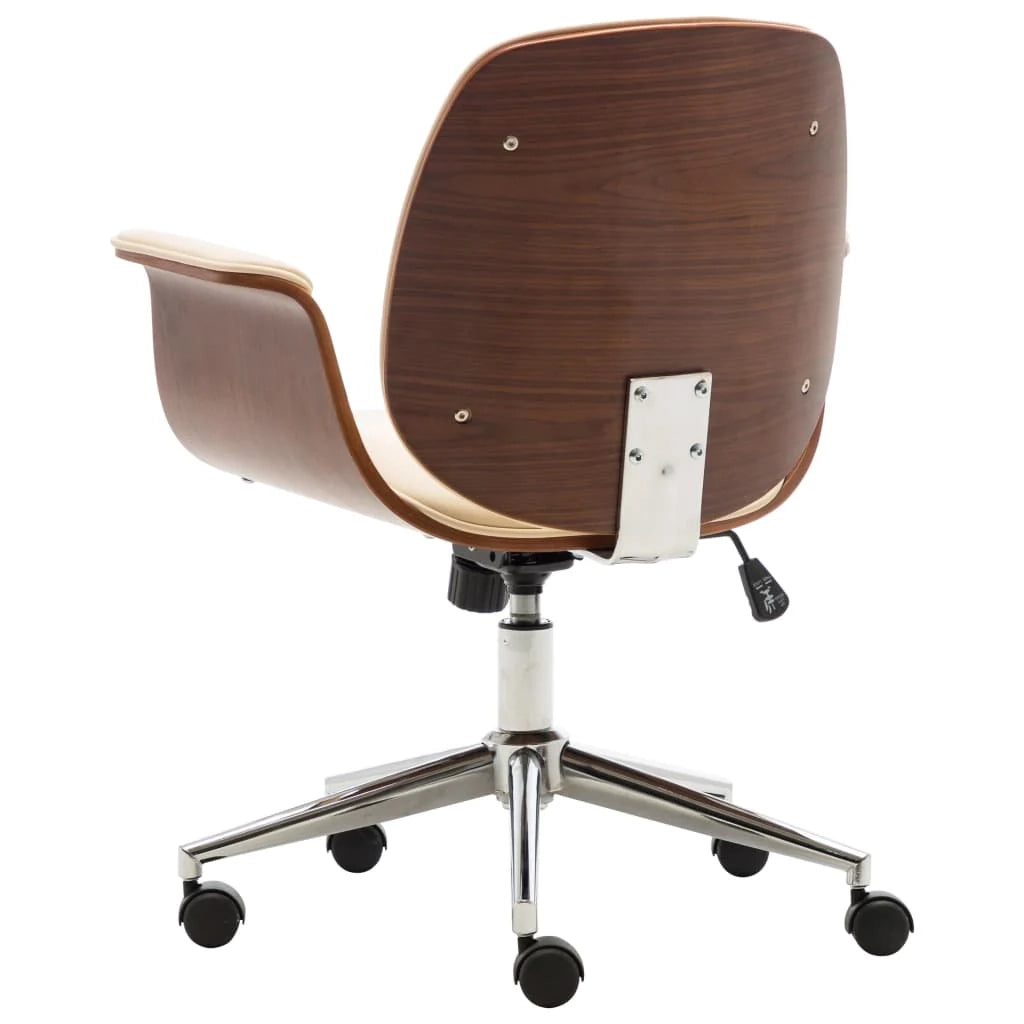 Sedia da ufficio sedia da computer sedia da studio legno curvato e similpelle color crema 02_0023998