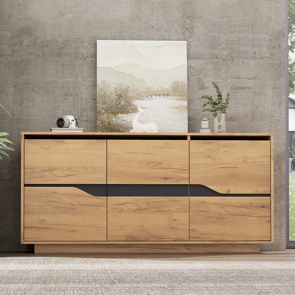 Credenza con 3 Ante e Ripiani ¨C MINIMAL ¨C Legno e Nero, 140x40x70 cm