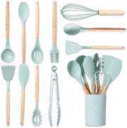 Set di accessori da cucina da 12 pezzi - resistente al calore, antiscivolo - verde chiaro - silicone