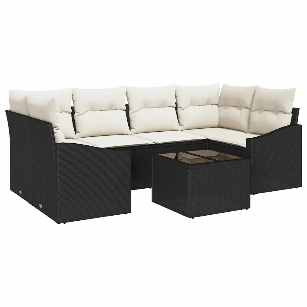 Set di divani con cuscino 7 pcs Nero e Crema polyrattan 3346617