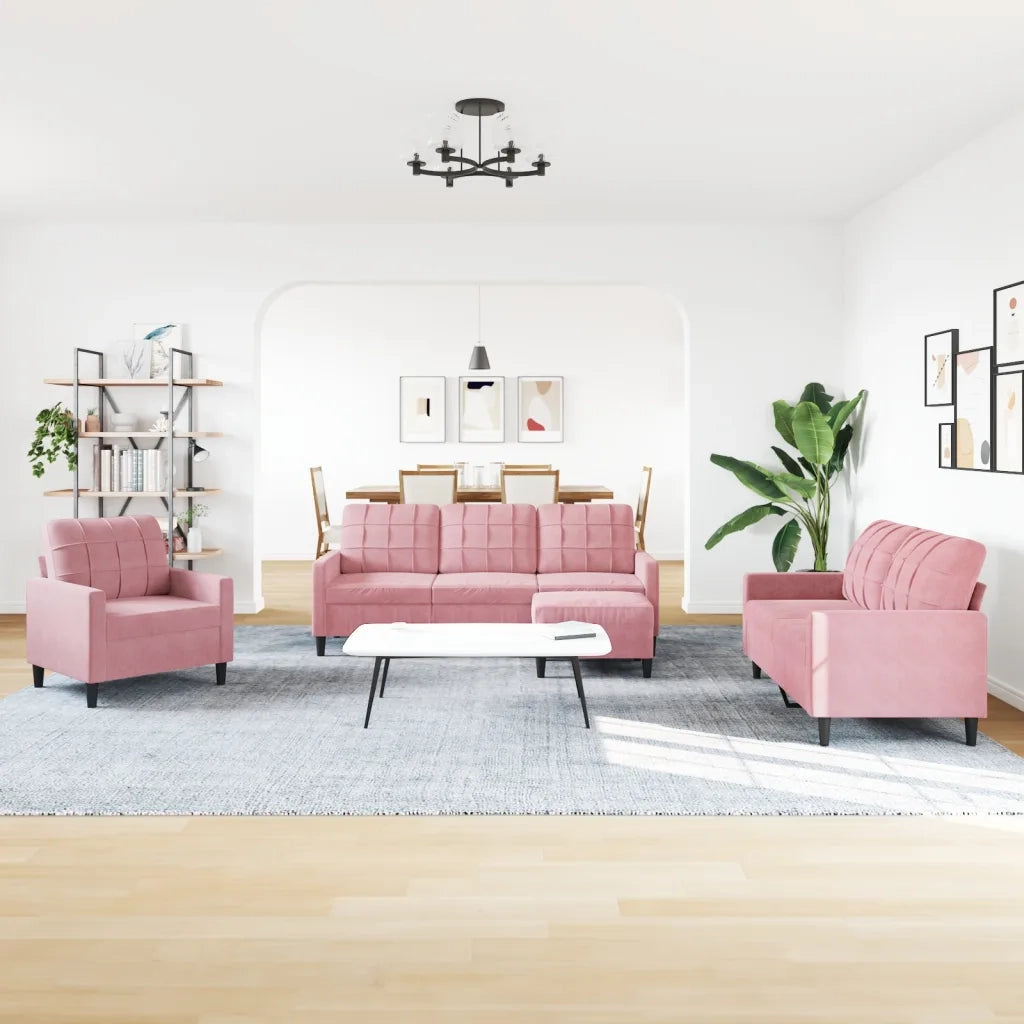 Set di Divani 4 pz con Cuscini rosa in Velluto