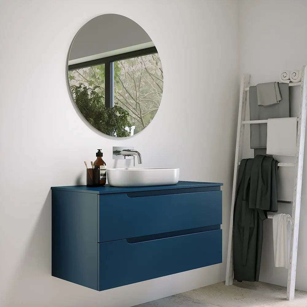 Mobile bagno sospeso 70 cm due cassetti blu zaffiro opaco con top | Ardenne
