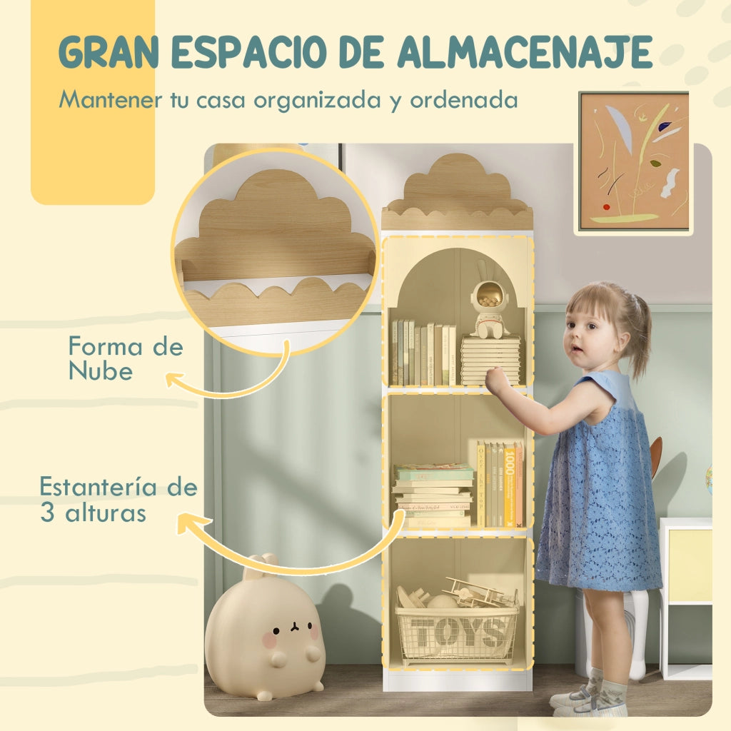 Libreria per Bambini a 3 Livelli ¨C zephmum ¨C Bianco e Naturale
