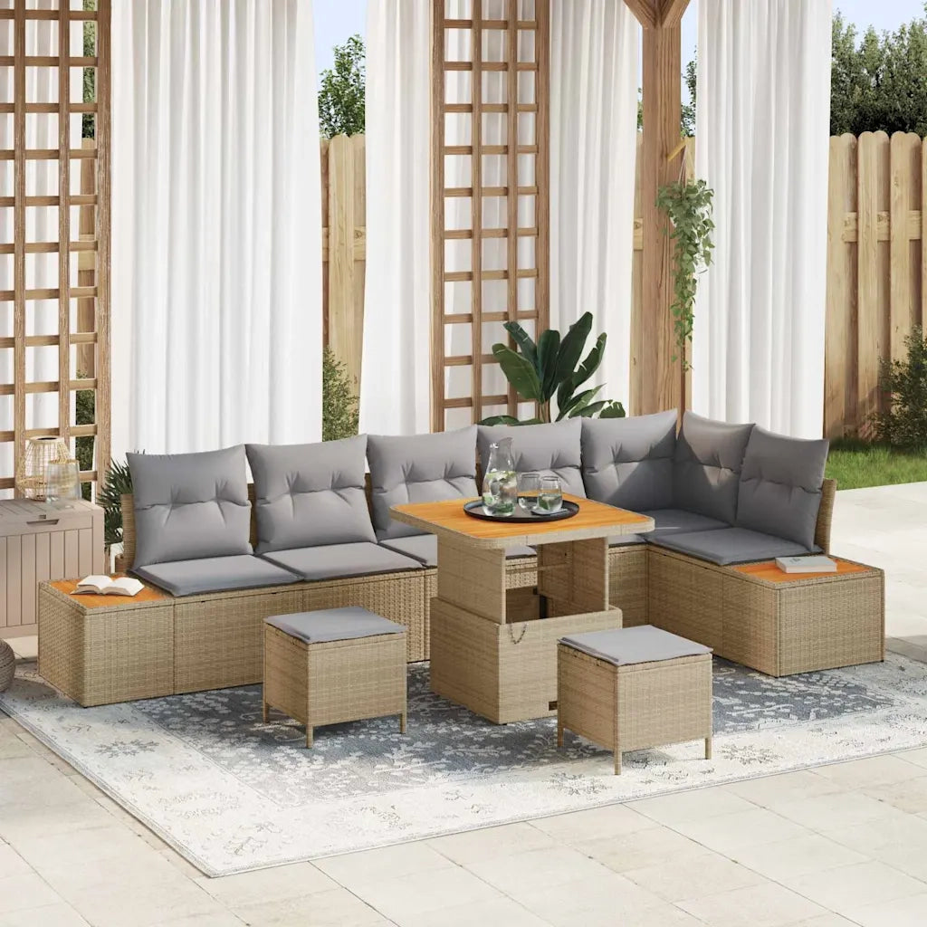 Set Divano da Giardino 9 pcs Beige polyrattan