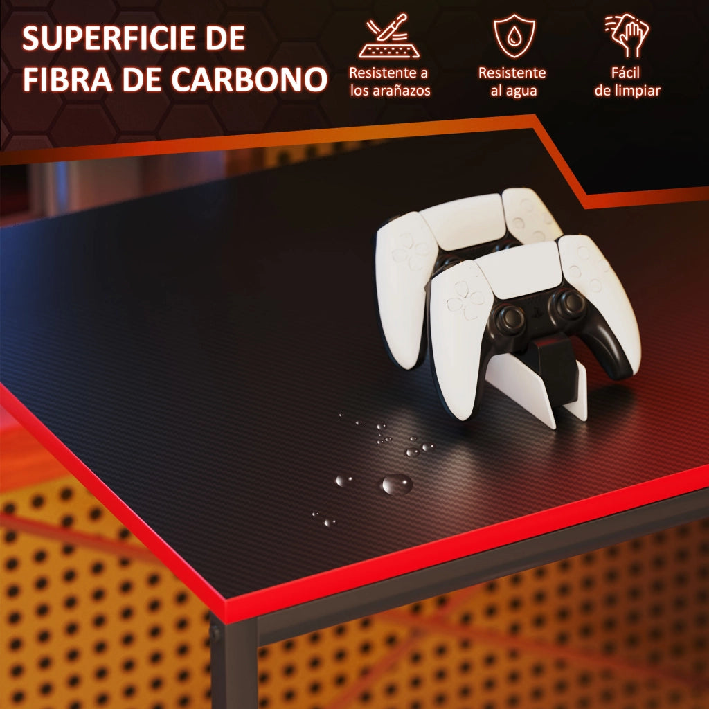 Scrivania Gaming con LED e Ripiani ¨C Zephmum ¨C Nero 110x50x75 cm