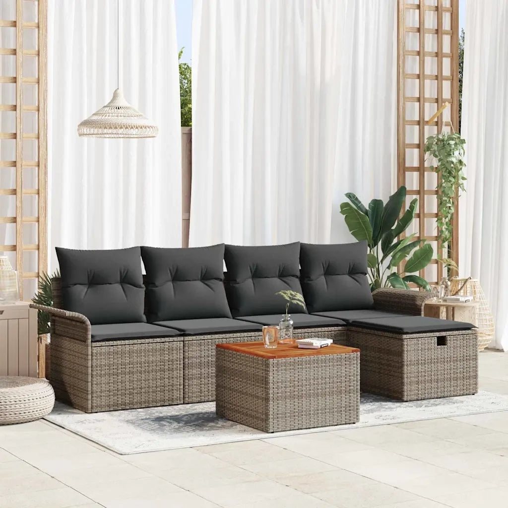 Set Divano da Giardino con cuscino 6 pcs Grigio Poly Rattan 3360779