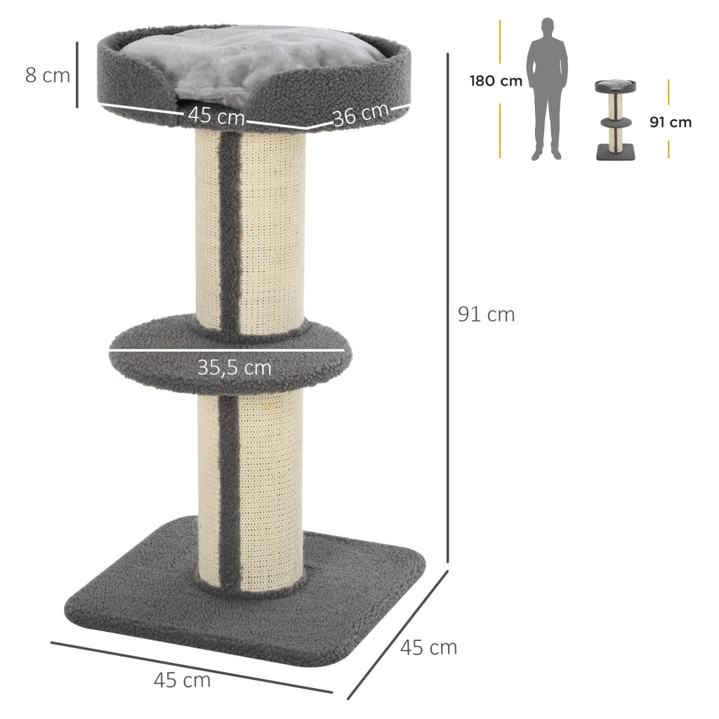 Tiragraffi per gatti con piattaforma e cuscini ¨C Minimal ¨C 91 cm, grigio