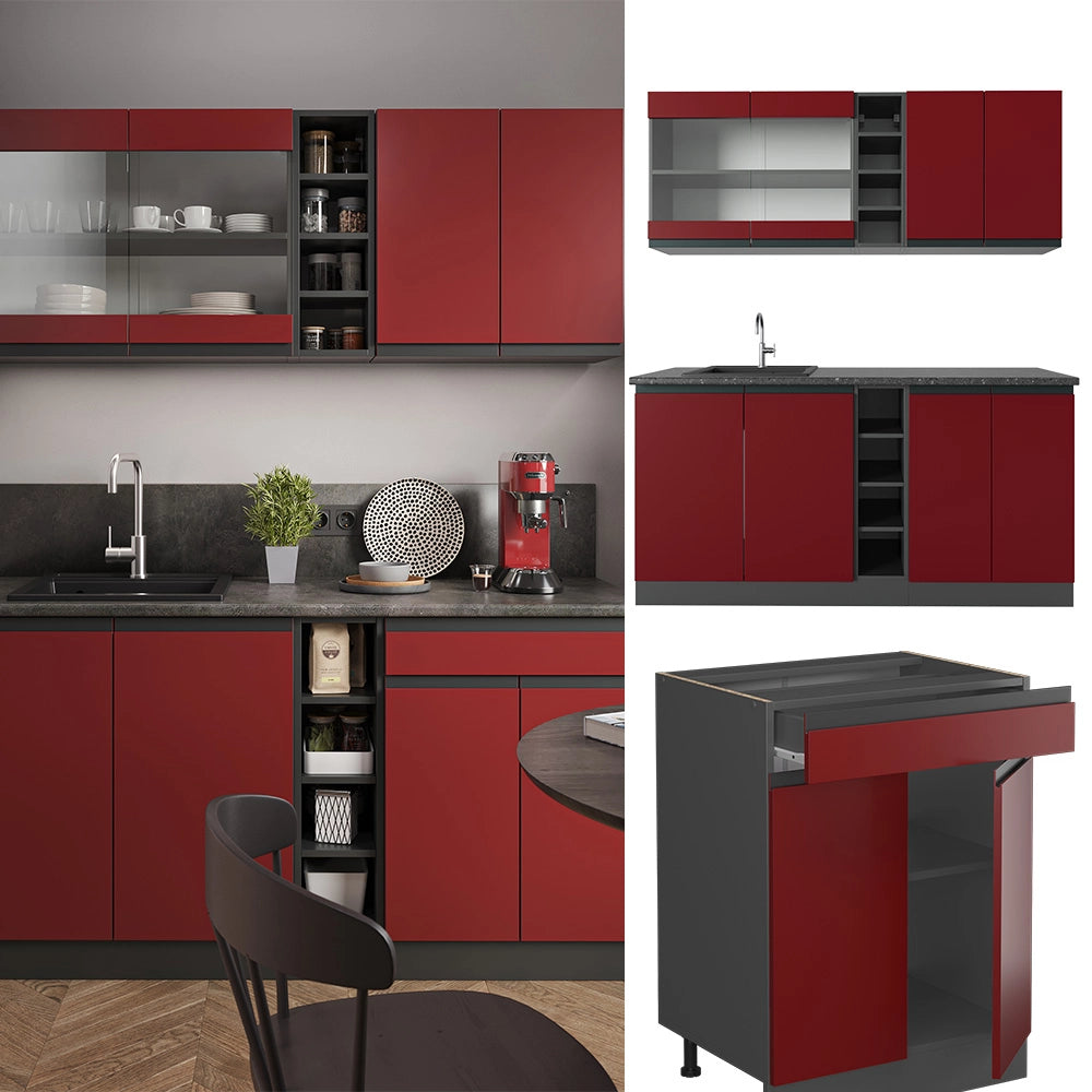 Vicco Cucina completa Rosso/antracite 160 cm , PL Rovere