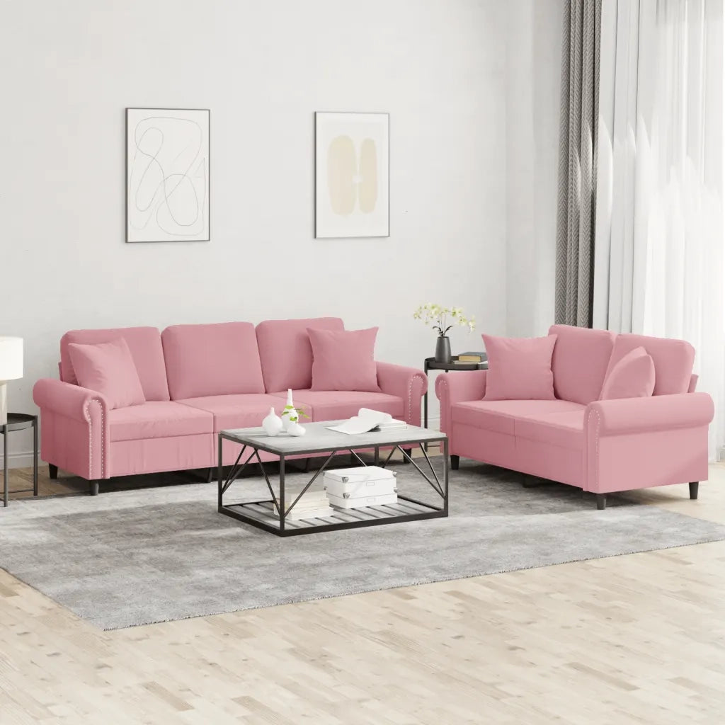 Set di Divani 2 pz con Cuscini Rosa in Velluto 3202273