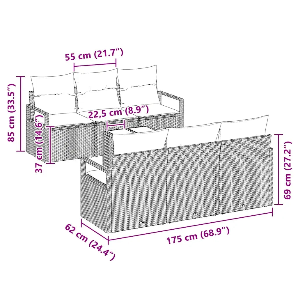 Set di divani 7 pcs Nero e Crema polyrattan