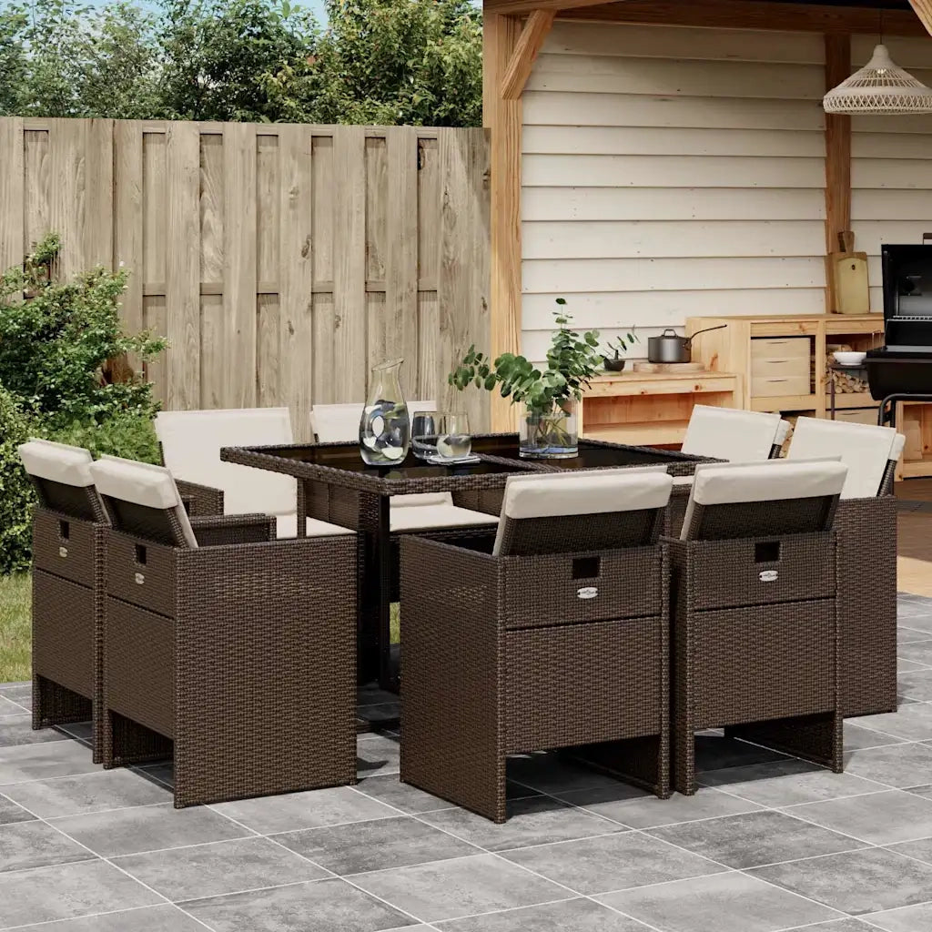 Set da Pranzo da Giardino 9pz con Cuscini Marrone in Polyrattan 3210657