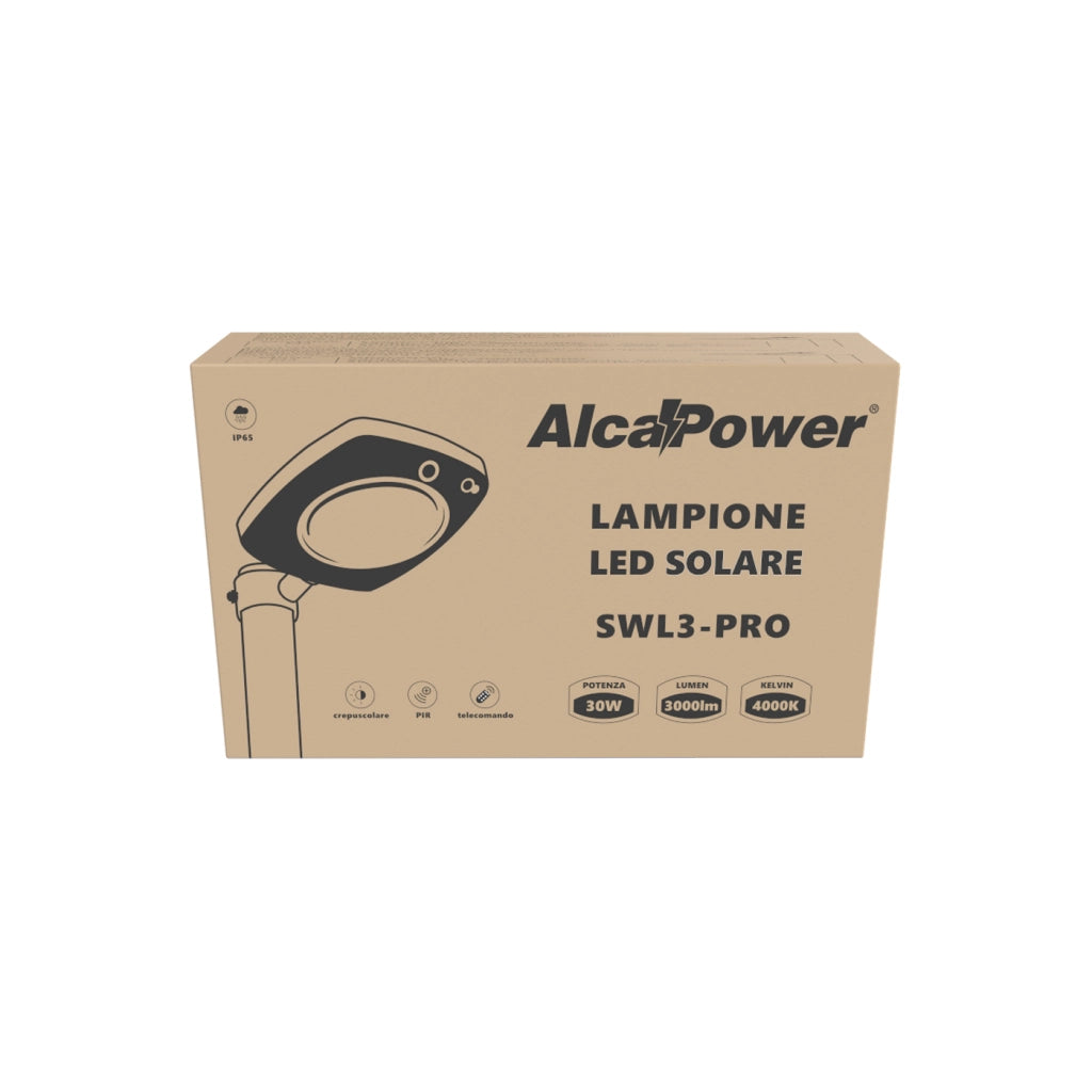 Lampione LED solare 3000lm crepusc+pir+telecomando