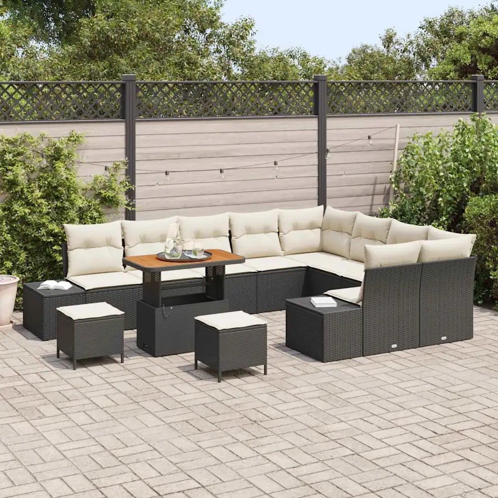 Set Divano da Giardino con cuscino 12 pcs Nero polyrattan 3362825