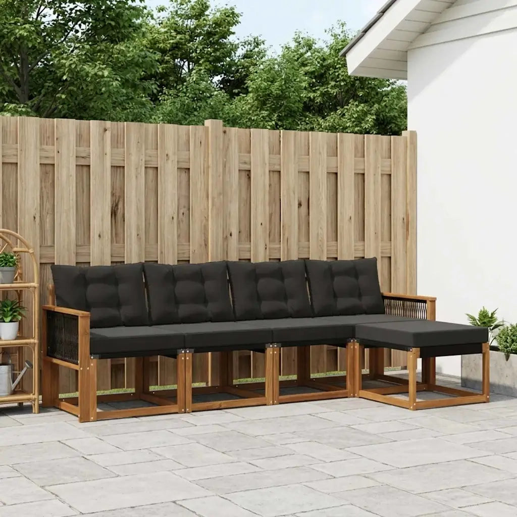 Set di divani da esterno con cuscino 5 pcs Naturale e Nero 3381888
