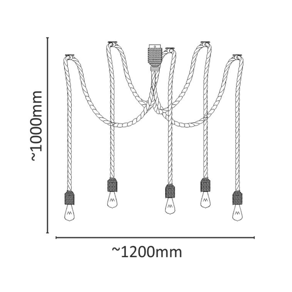 Lampada a sospensione Rope ragno 5xE27 corda Polux