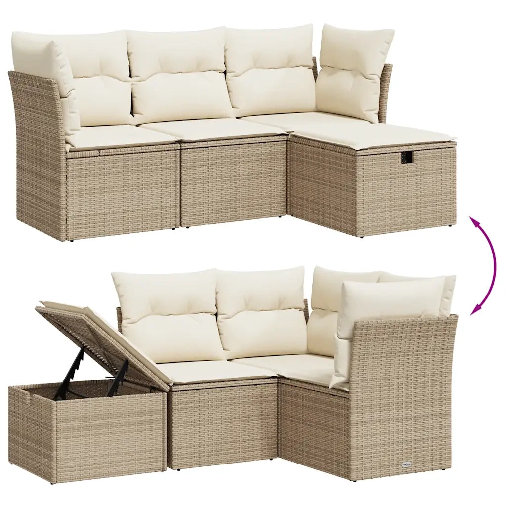 Set Divano da Giardino 4 pz con Cuscini Beige in Polyrattan 3263444