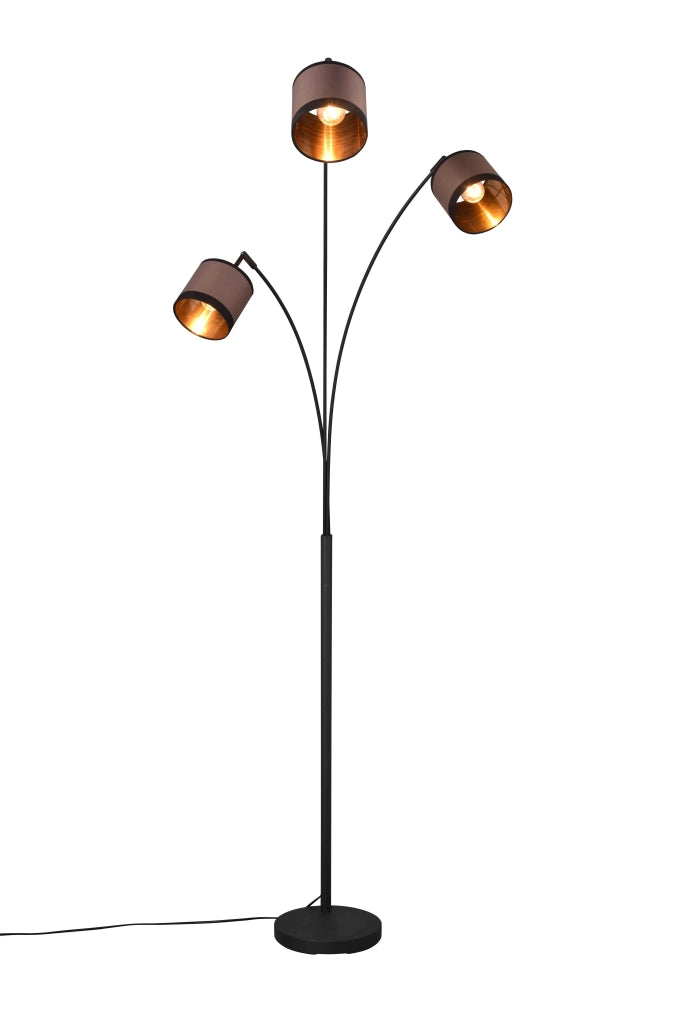 Piantana 3 paralumi, metallo, nero e tortora/oro, H 185 cm, Davos