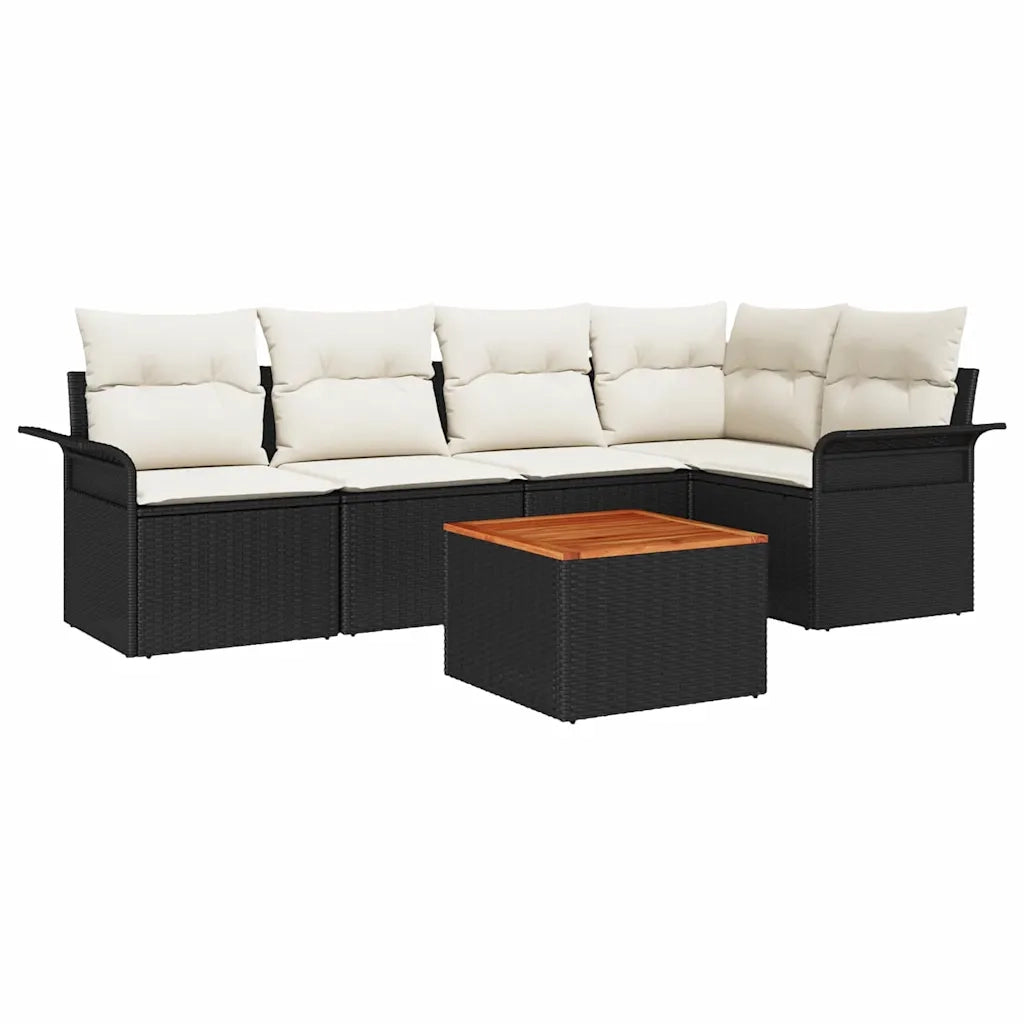 Set Divano da Giardino con cuscino 6 pcs Nero polyrattan