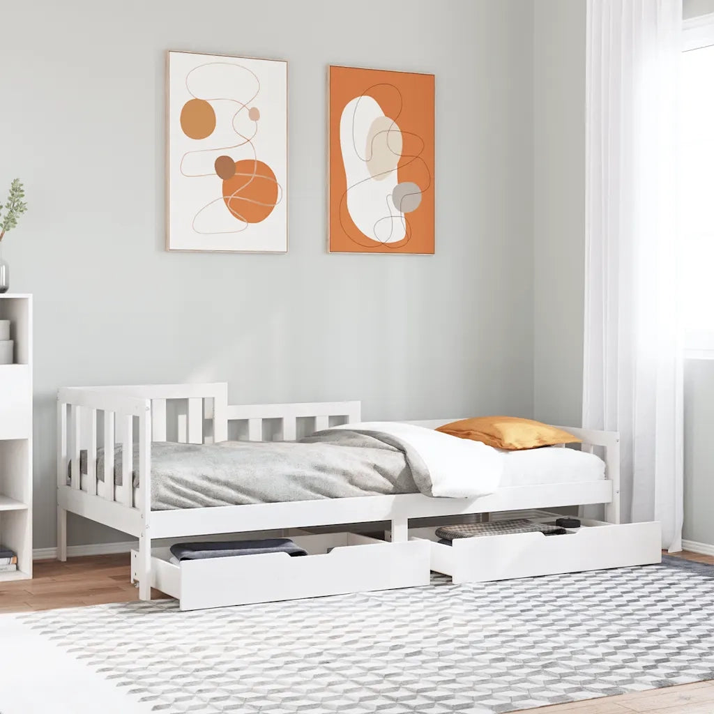Dormeuse con Cassetti Bianco 90x200 cm Legno Massello di Pino 3302101