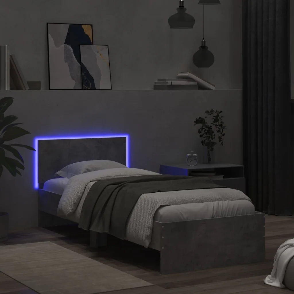 Giroletto con Testiera e LED Grigio Cemento 90x190 cm 838837