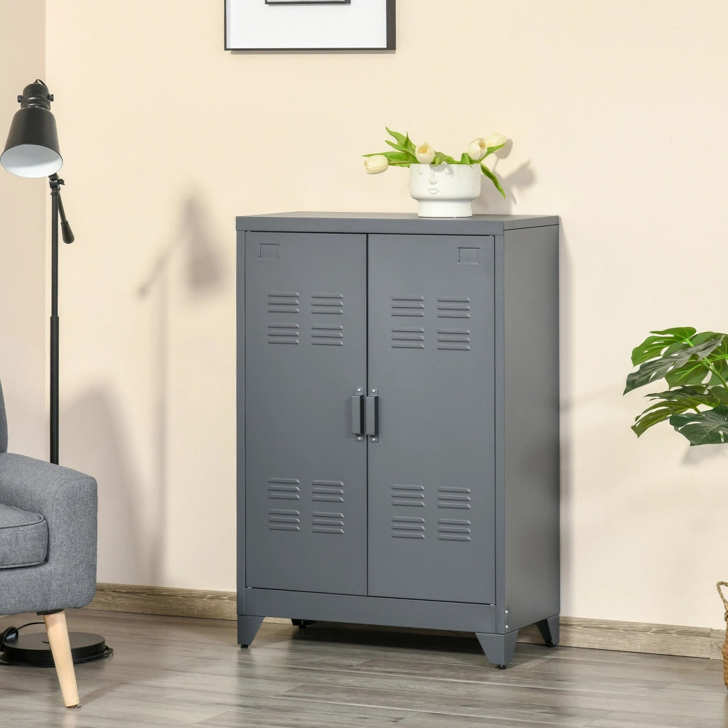 Armadio a 2 Ante in Stile Industriale ¨C zephmum ¨C Grigio, 75x33x110 cm