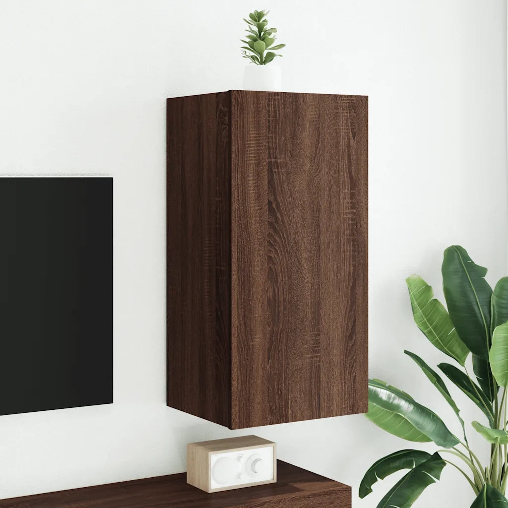Mobile TV a Parete con Luci LED-Mobile TV a Muro Rovere Marrone 40,5x35x80 cm