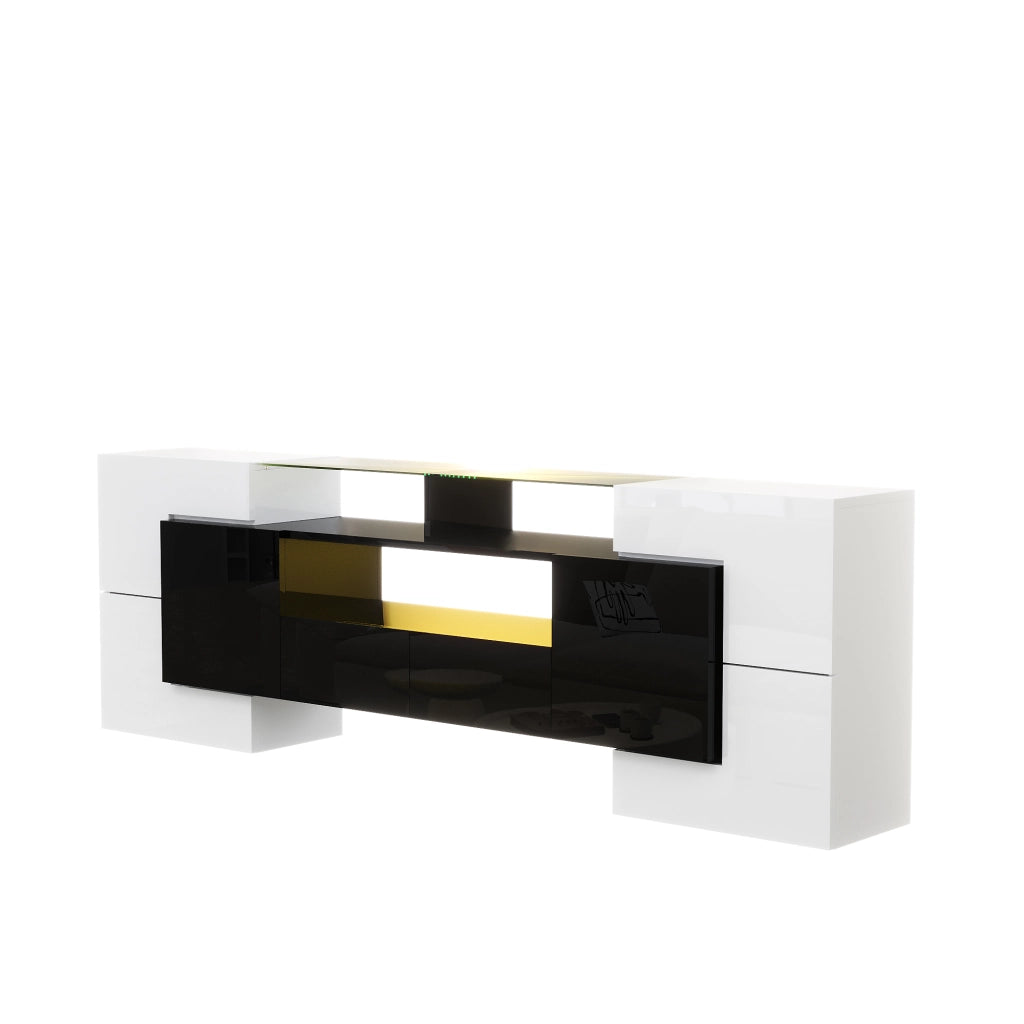 Mobile TV elegante - Zephmum - 200 cm - Bianco lucido e nero - LED
