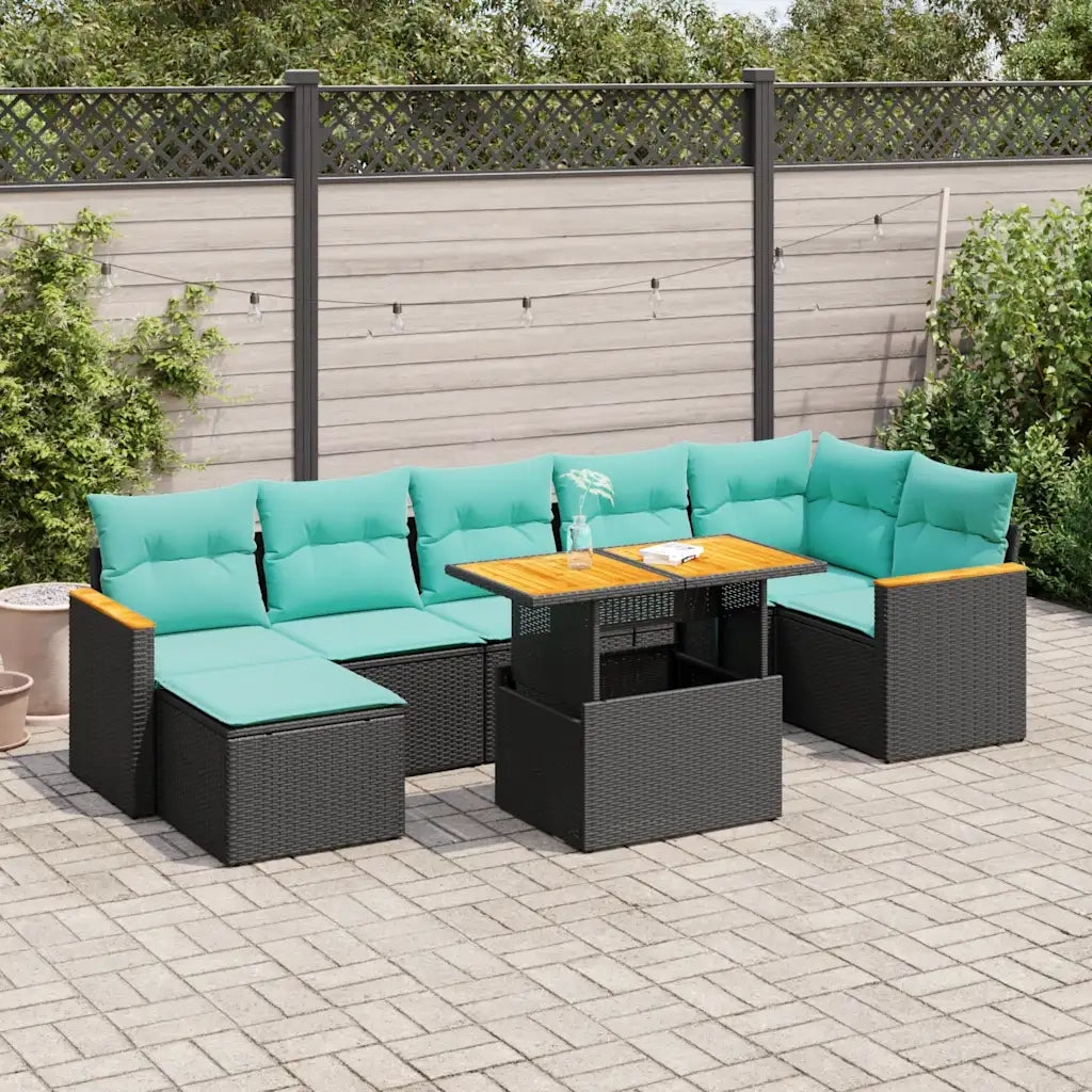 Set Divani da Giardino con Cuscini 8 pz Nero Polyrattan Acacia 3327515