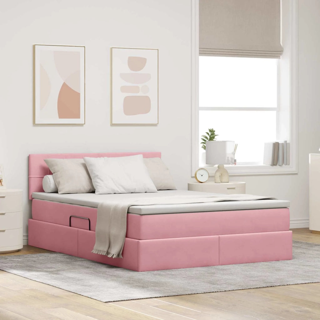 Letto con contenitore e LED con led Rosa 140 x 190 cm Velluto 3371396