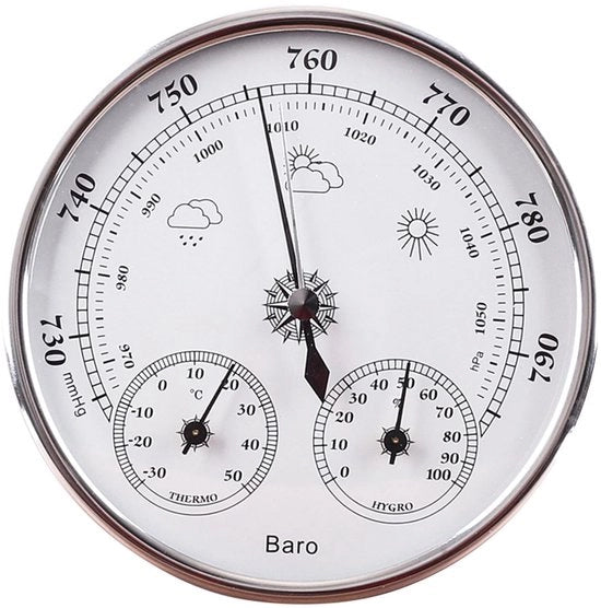 Strumento meteorologico 3 in 1 - Termometro/Barometro/Umidistat - Leggero - Scali di lettura chiari - Per uso indoor/outdoor - 13 cm - Sensore di temperatura e umidità