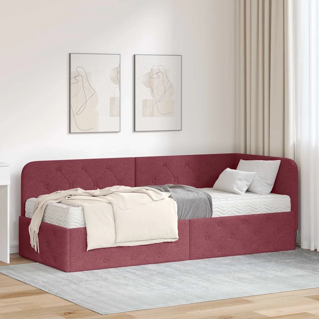 Cornice del letto ad angolo Rosso Vino 80 x 200 cm Tessuto