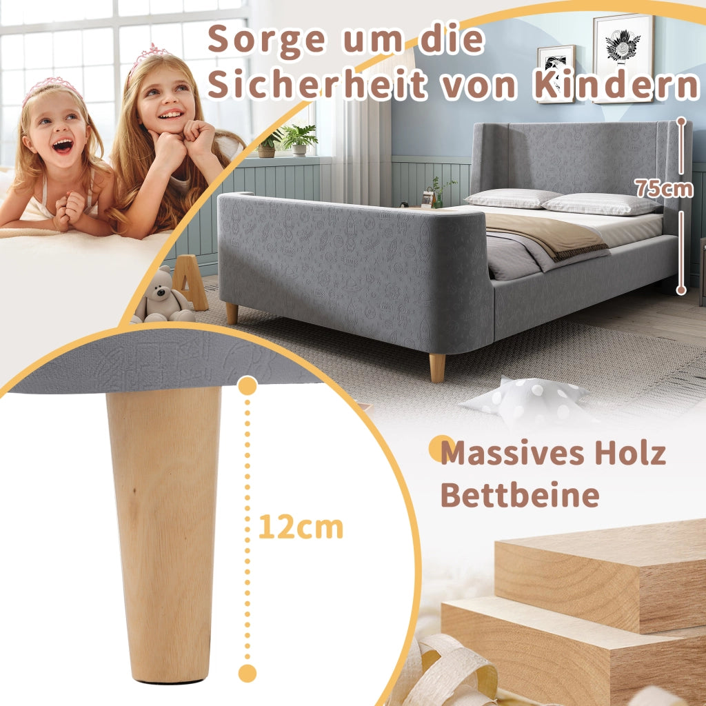 letto singolo velluto grigio 90 x 200 cm