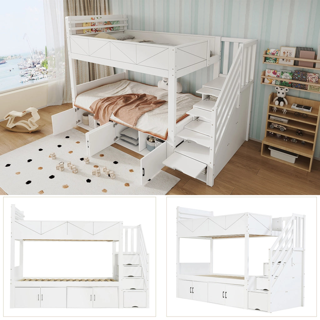 LETTO a castello 90x200 cm con scala contenitore bianco in legno e MDF