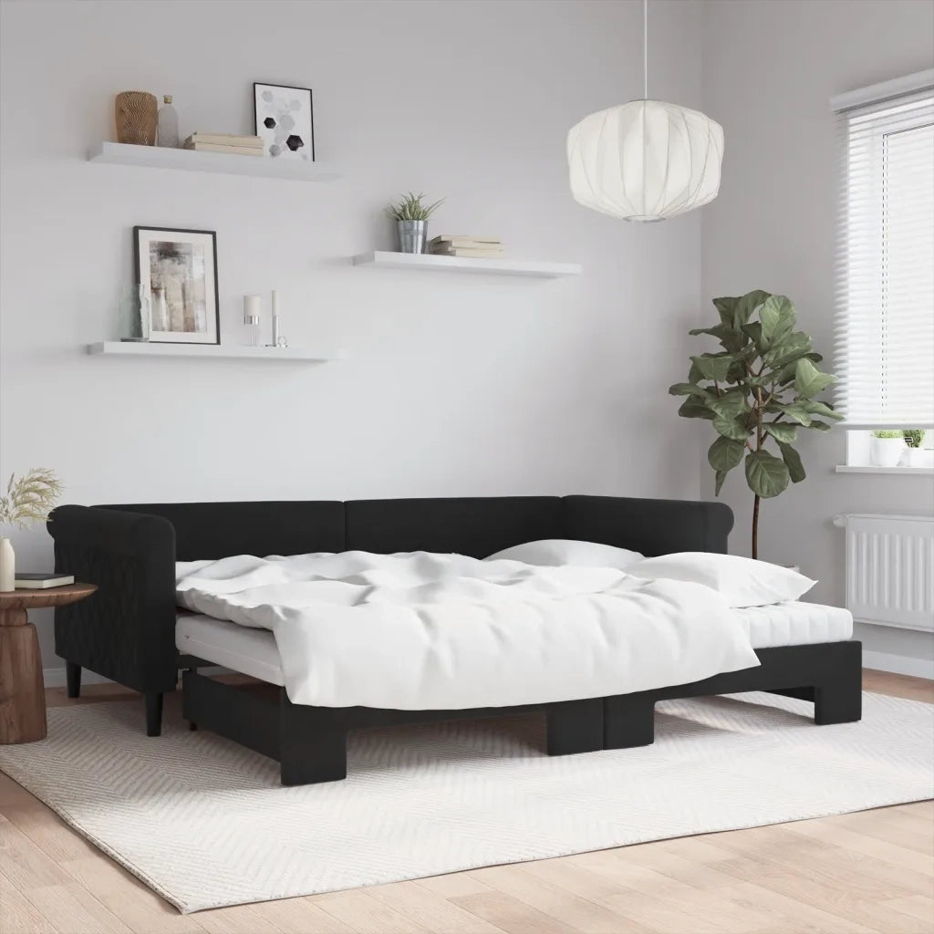 Divano Letto Estraibile con Materassi Nero 90x200 cm Velluto 3197799