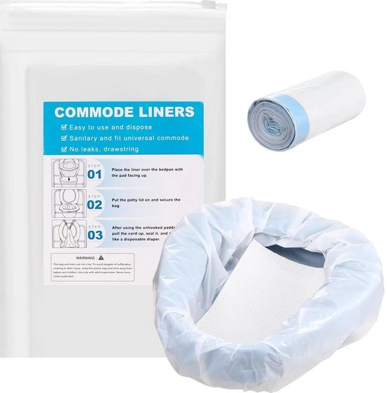 Commodevoeringi con cuscini assorbenti - Composti per commode - Cuscini - Qualità medica - Polietilene di alta densità - 20 sacchetti + 20 cuscini - 52,8 cm x 40 cm - Coprivaso per vasca