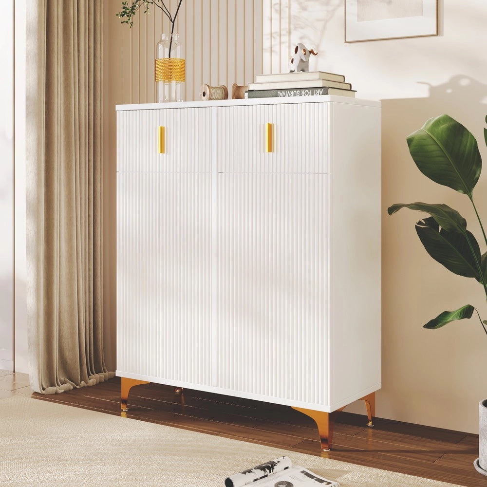 Sideboard Scarpiera con Cassetti e Ripiani Regolabili ¨C MINIMAL ¨C Bianco/Oro