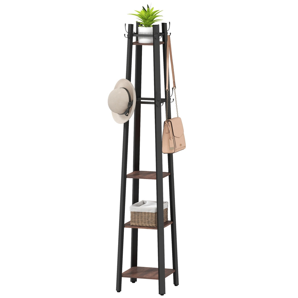 Appendiabiti con scaffali ¨C Zephmum ¨C Marrone, metallo e legno, 4 livelli