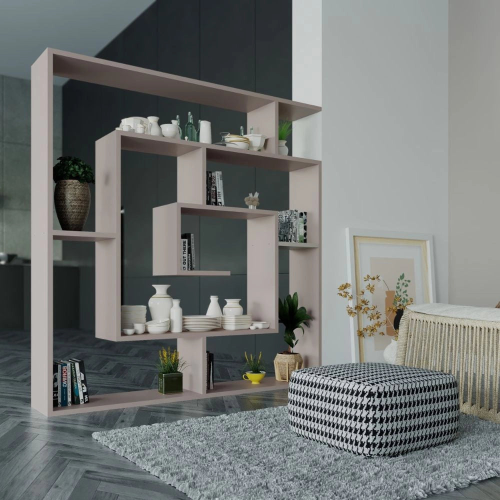 Libreria Moderna 129x125x22 cm in MDF Labirent Light Mocha