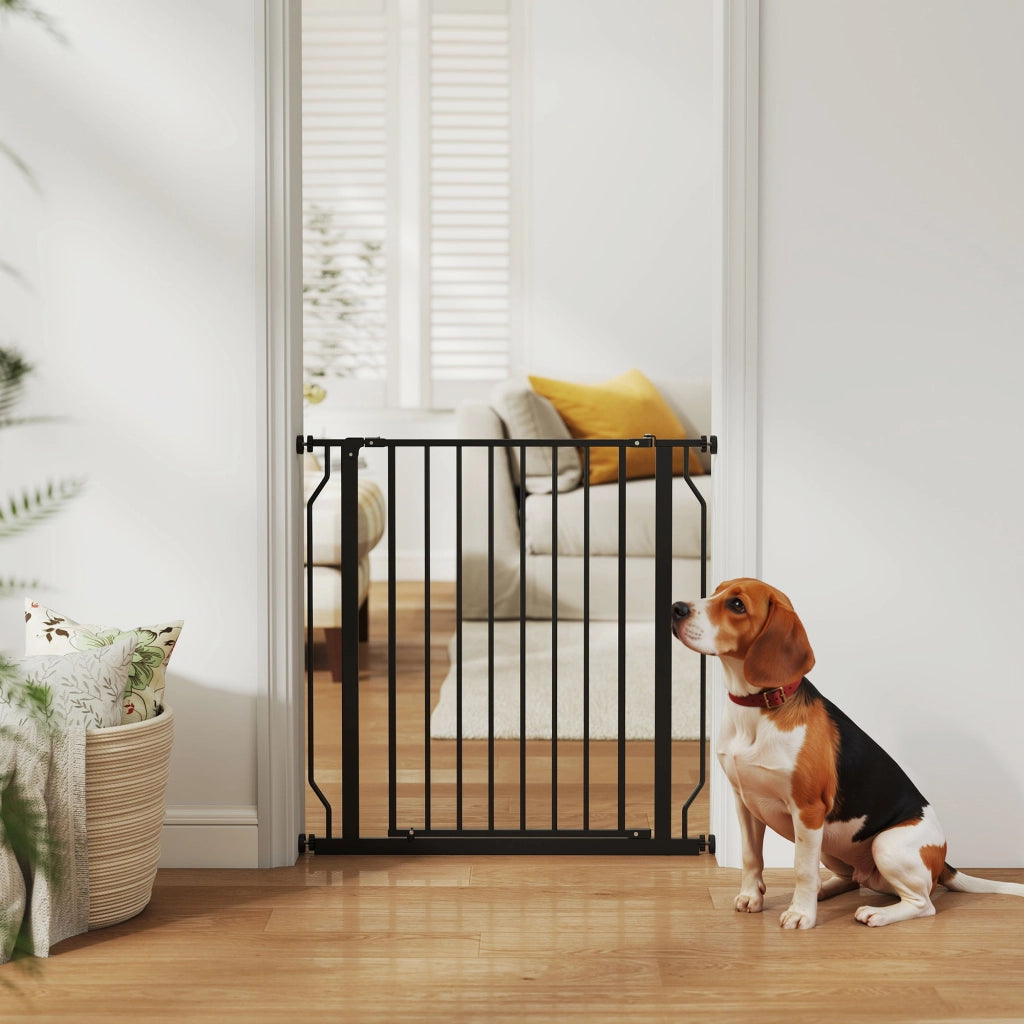 Cancelletto per Cani Estensibile e Regolabile per Scale e Porte, in Acciaio e ABS, 75-85x76 cm, Nero