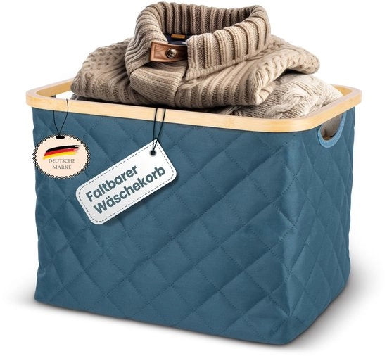 Wasmachine opvougbare - 55 L - robuusta box per la spazzatura - tessuto respirante - telaio in bambù stabile - colore bianco, marrone, blu, verde, grigio, nero - peso 715 gram - maniglie portatili
