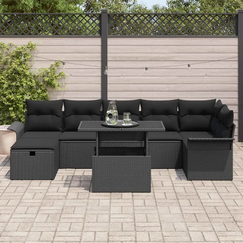 Set Divano da Giardino con cuscino 8 pcs Nero Poly Rattan 3359690