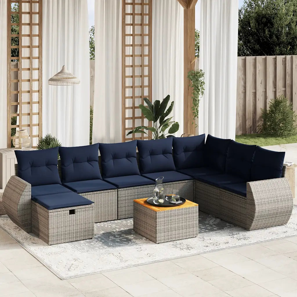 Set Divani da Giardino 9 pz con Cuscini Grigio in Polyrattan 3265100