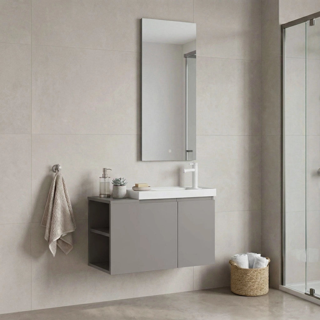 Set mobile lavabo con specchio (2 pezzi) "Ferla 80" - 80 x 22 x 45 cm - Mink opaco